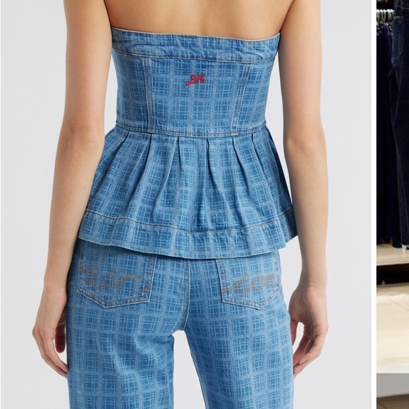 Damsom Madder EloiseBlue Strapless peplum Denim Top NWT Size 6 - Picture 3 of 9